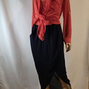 Chic Assymetrical Navy Tulip Skirt, Built In Slip